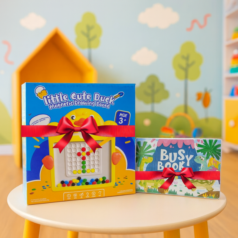 Duck Magnetic Drawing Board + Busy-Book Montessori Kit | Fun Learning Toy Combo for Toddlers- Letsadore
